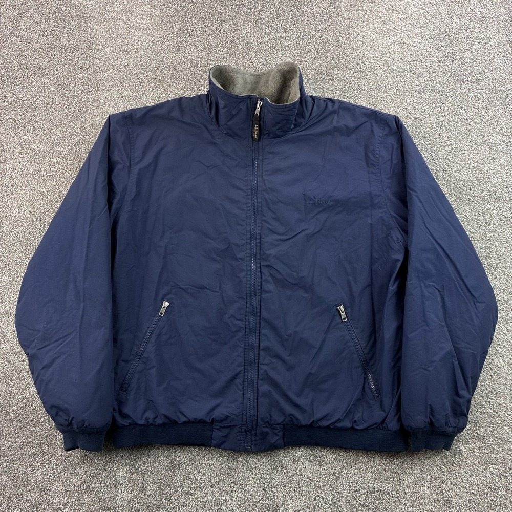 L.L. Bean Warm-Up Jacket Mens XL Navy Blue Nylon Fleece Lined Windbreaker